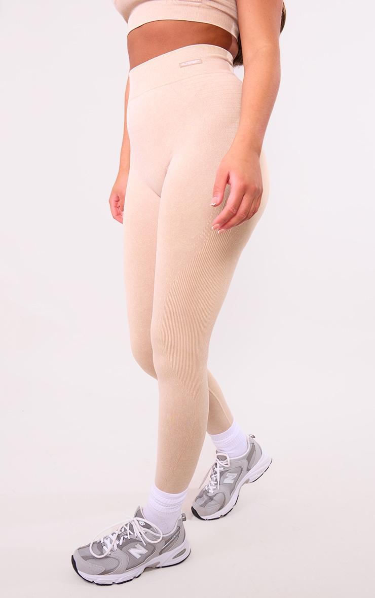 PLT SPORT Mocha Acid Wash Seamless Ribbed Leggings Product Image
