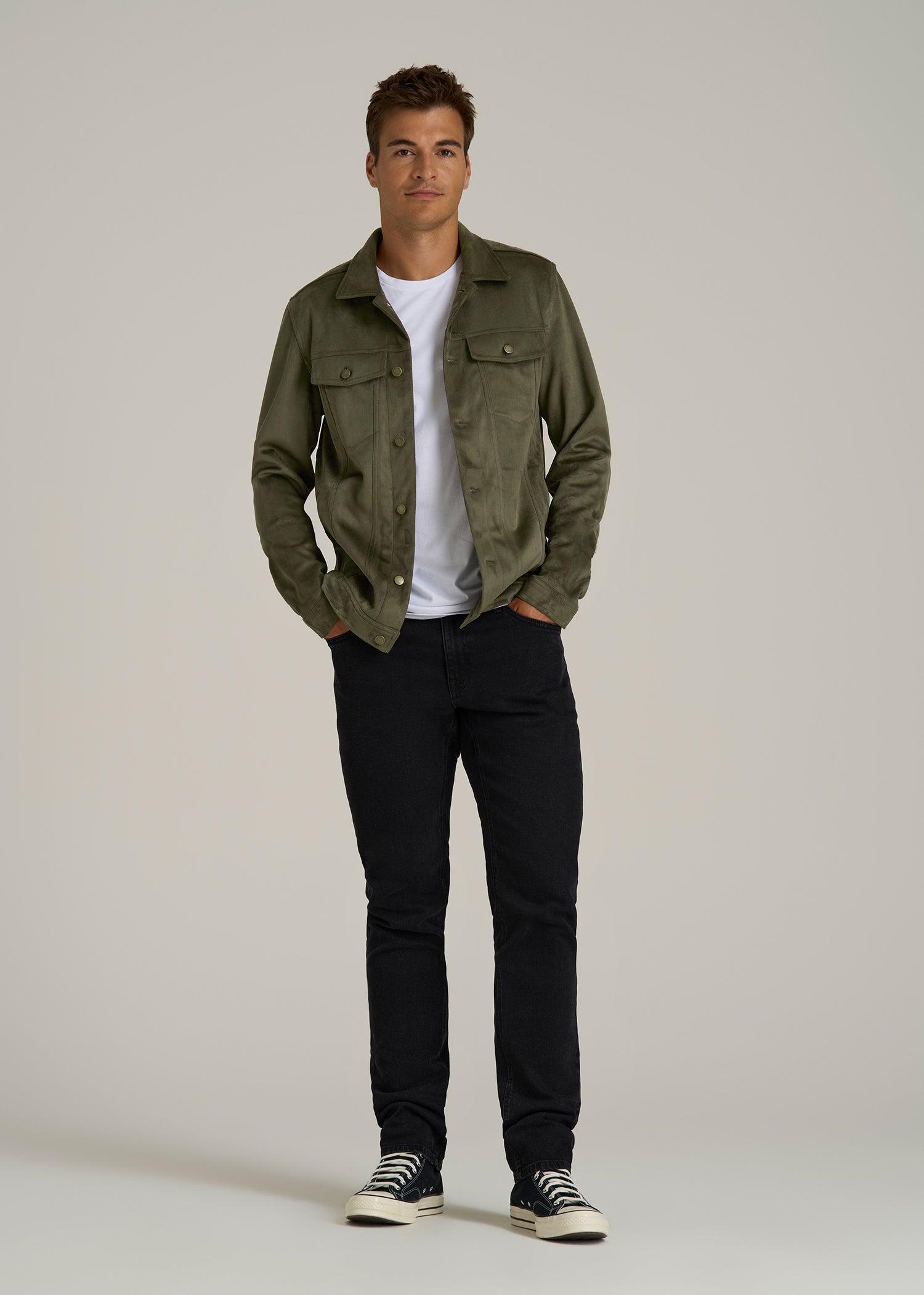 Faux Suede Trucker Jacket for Tall Men in Forest Night Male Product Image