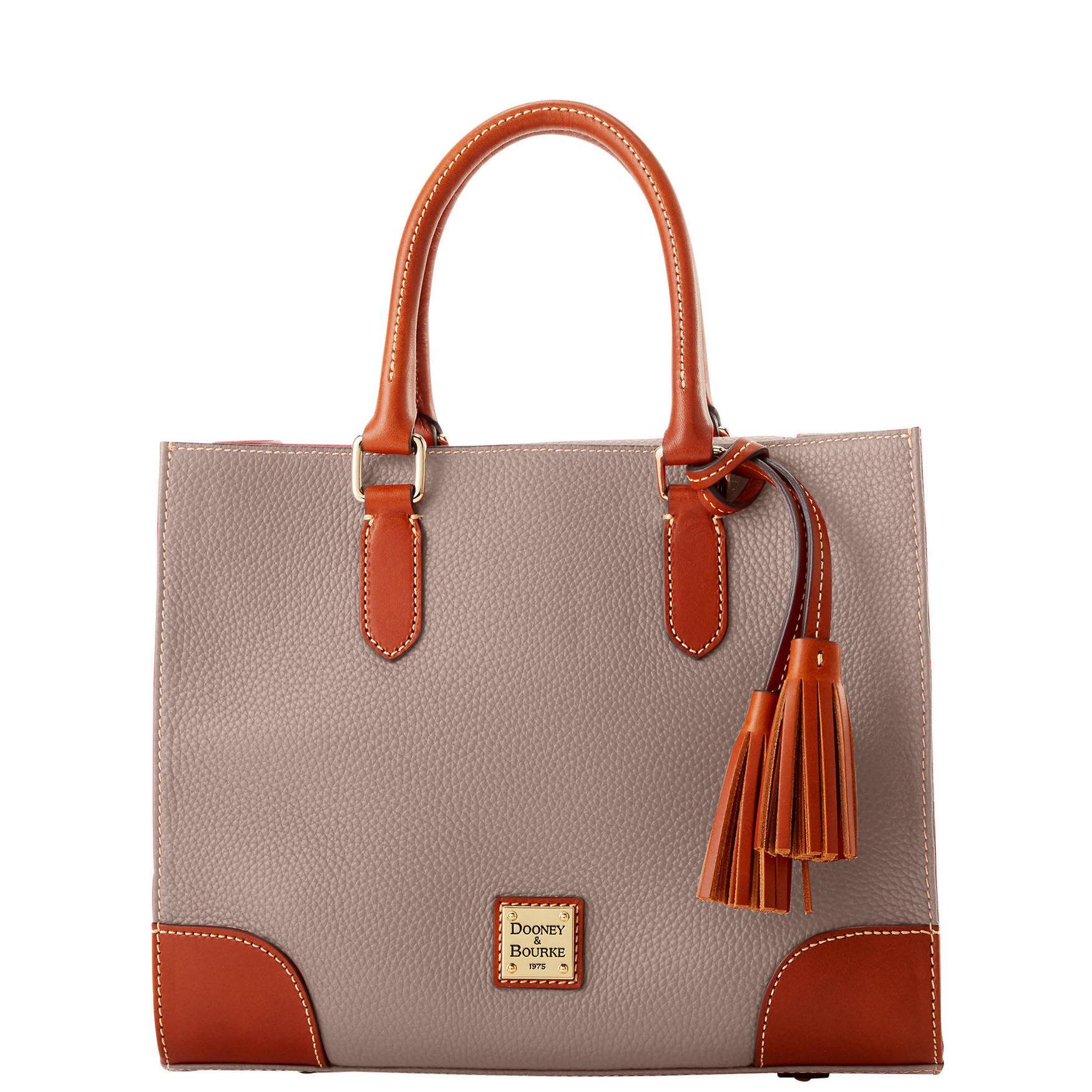 Dooney & Bourke Womens Pebble Grain Leather Satchel Bag in Taupe Product Image