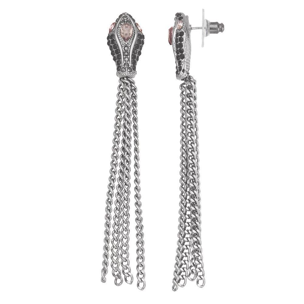Simply Vera Vera Wang Silver Tone Snake Head Fringe Drop Earrings, Womens, Black Product Image