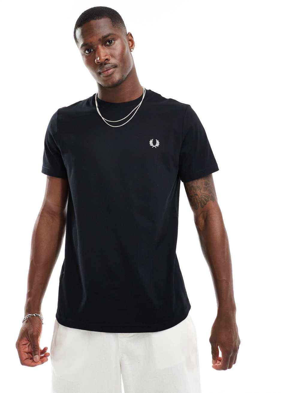 Fred Perry rear powder laurel t-shirt in black Product Image
