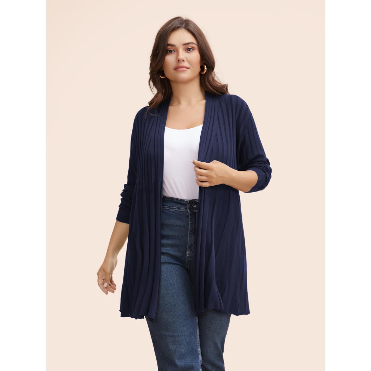 Plus Size Plain Textured Kimono Collar Cardigan Midnight Women Casual Loose Long Sleeve Everyday Cardigans BloomChic 18-20/2X Product Image