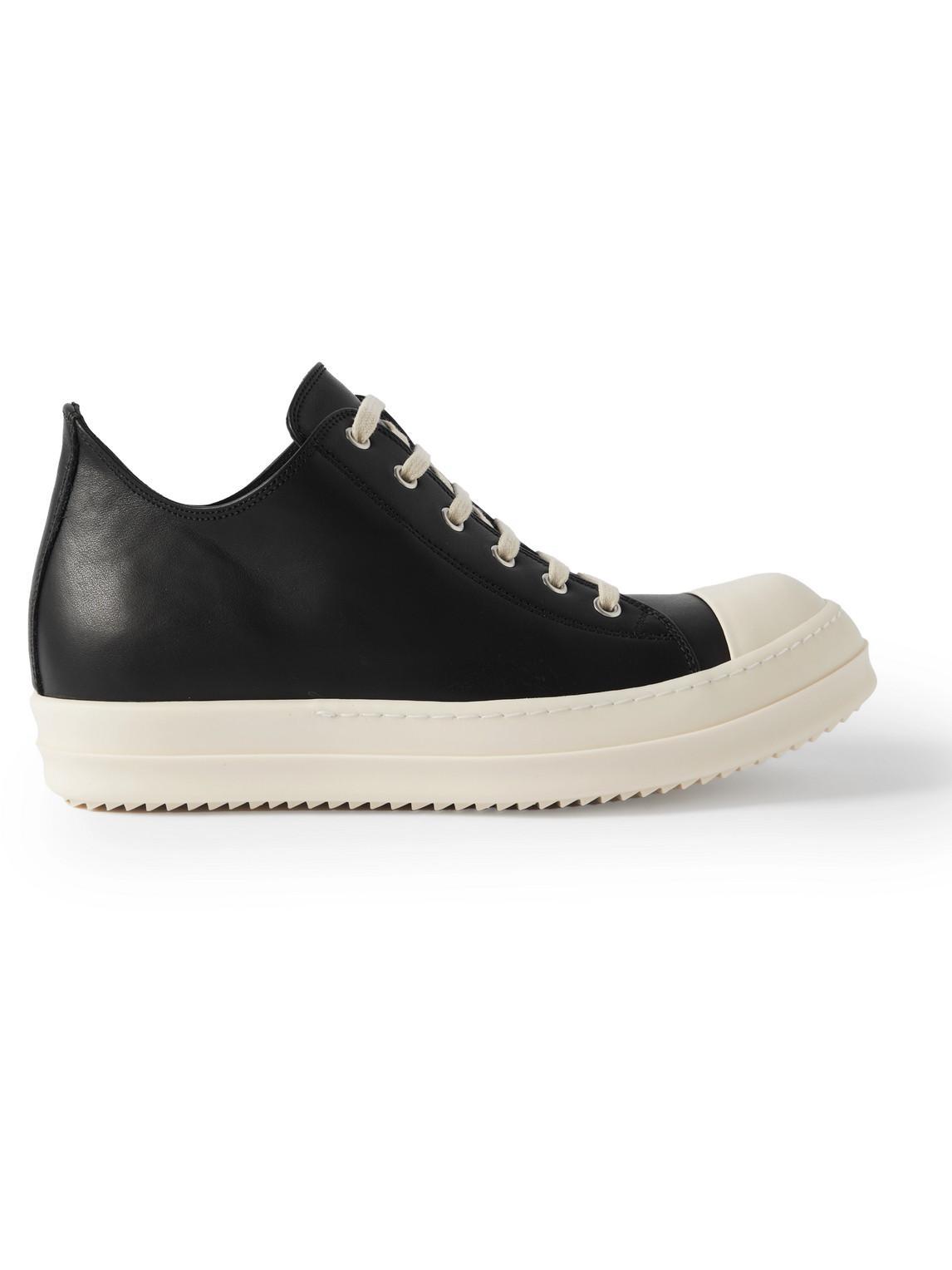 RICK OWENS Classic Toe-cap Leather Low-top Trainers In Black Milk Product Image