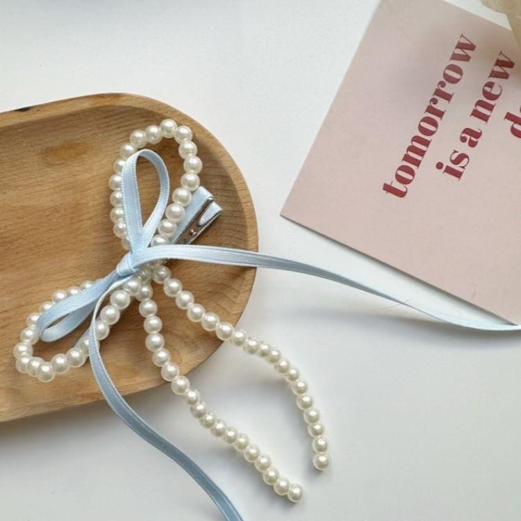 Ribbon Faux Pearl Hair Clip Product Image