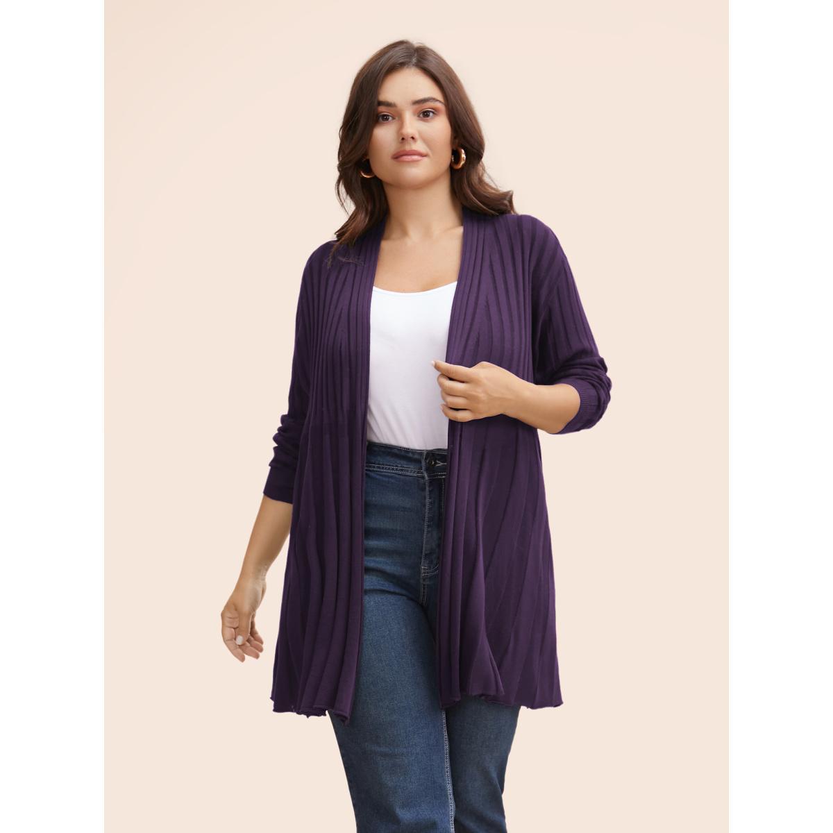Plus Size Plain Textured Kimono Collar Cardigan Aegean Women Casual Loose Long Sleeve Everyday Cardigans BloomChic 14-16/1X Product Image