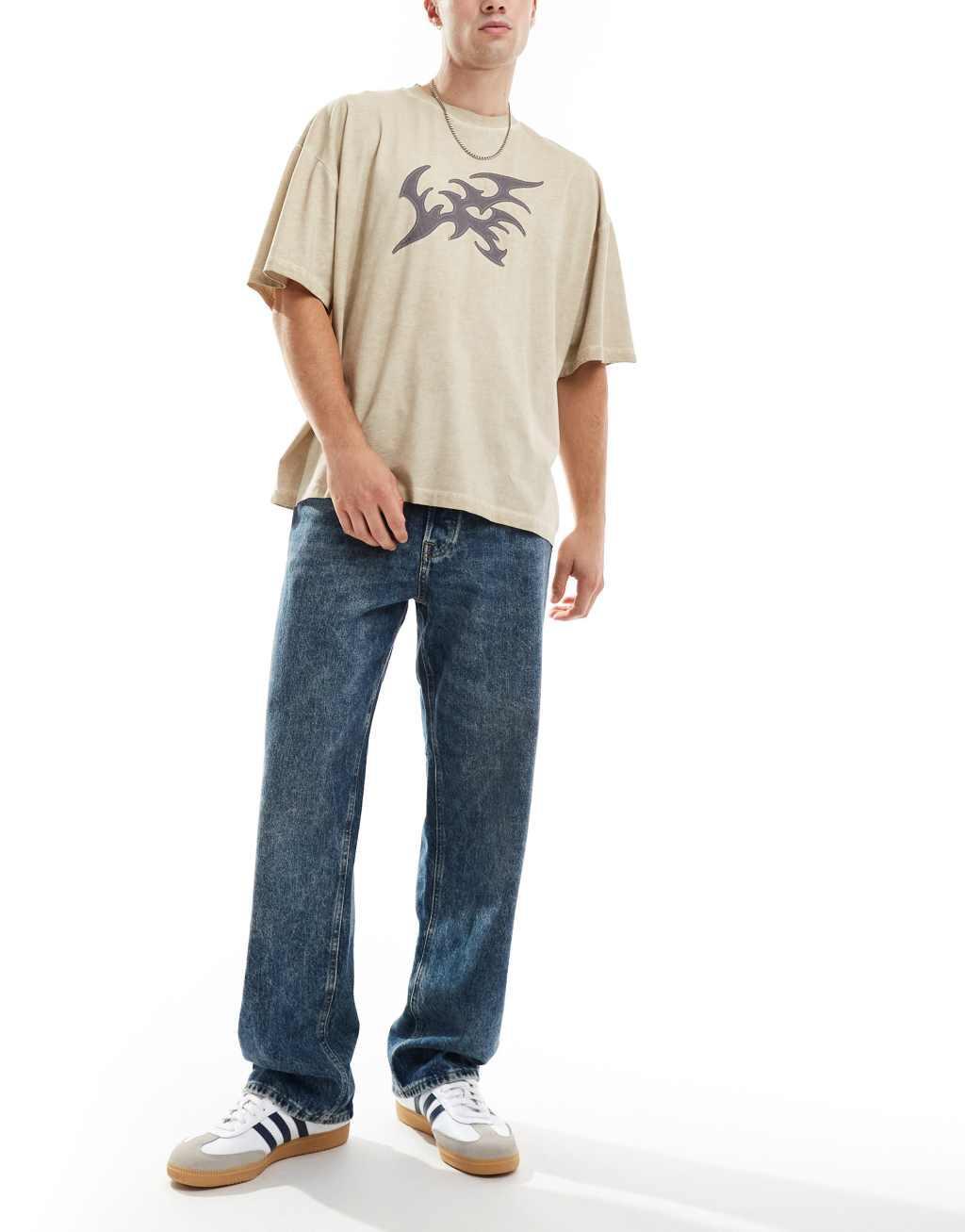 Jack & Jones Eddie loose rigid fit jean in washed blue  Product Image