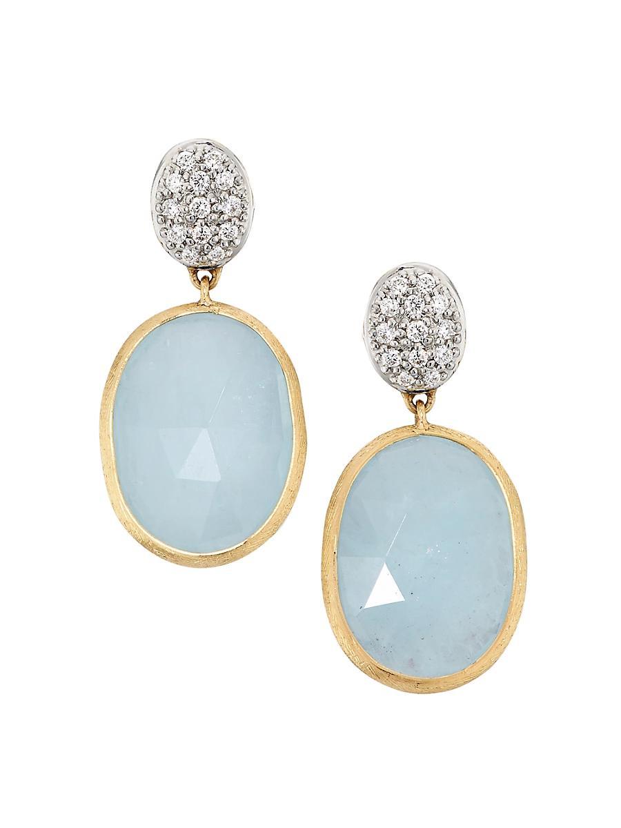 Marco Bicego 18K White & Yellow Gold Siviglia Aquamarine & Diamond Cluster Drop Earrings Product Image