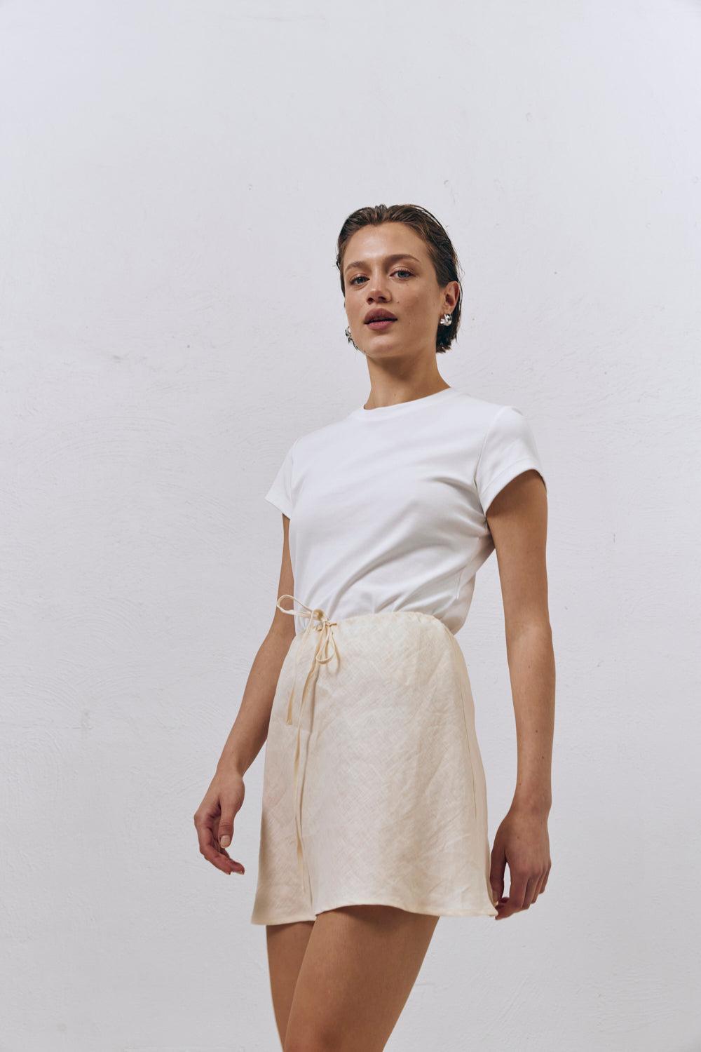 The Way To San Jose Bias Cut Linen Mini Skirt Cream Product Image