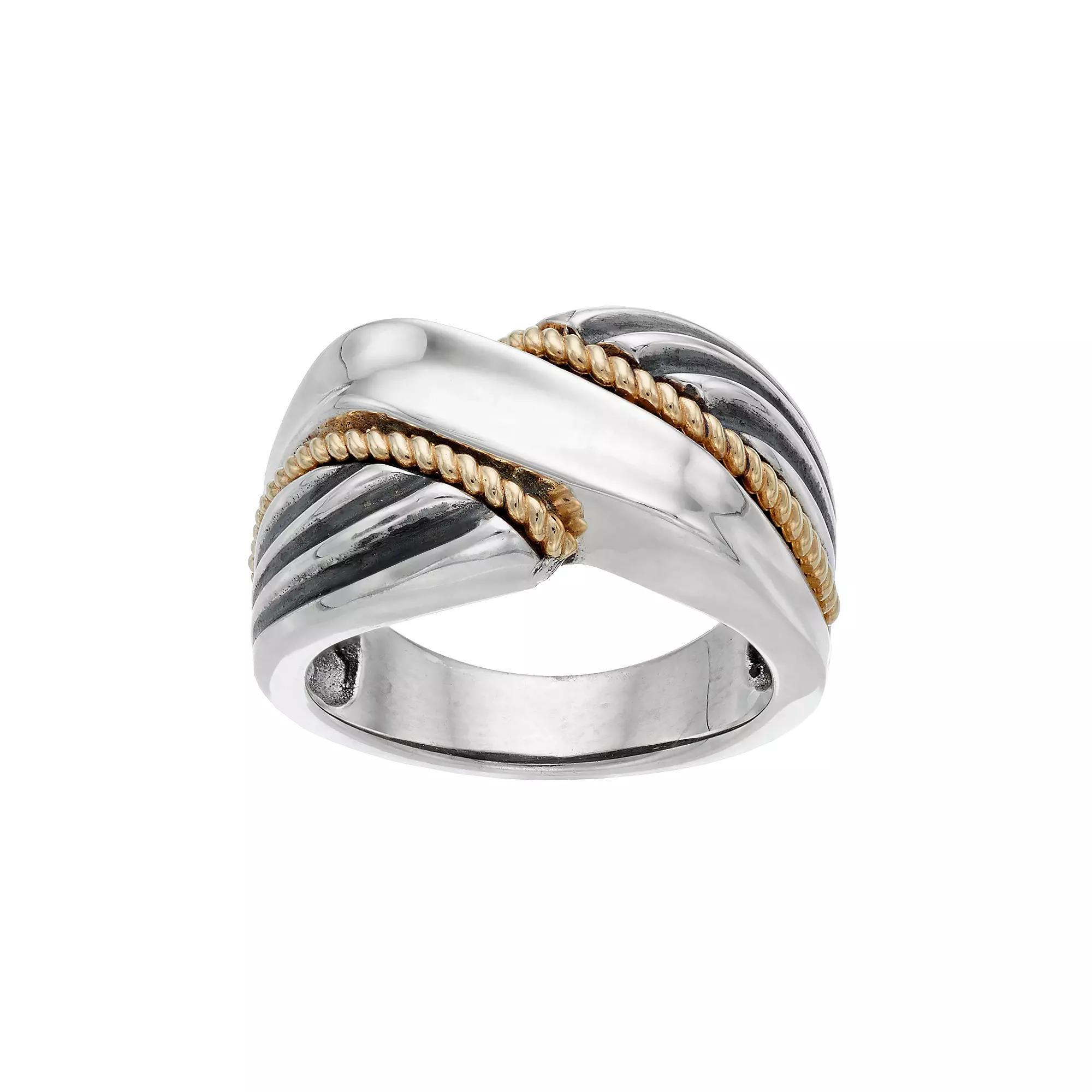 Two Tone Sterling Silver Twist Ring, Womens Product Image
