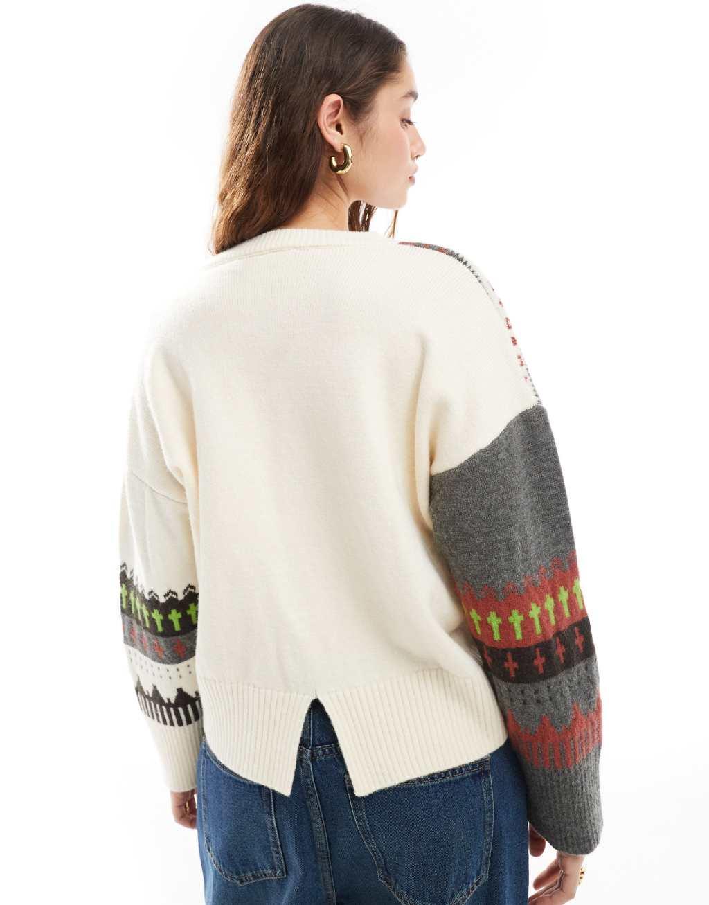 Daisy Street fairisle split knit sweater Product Image