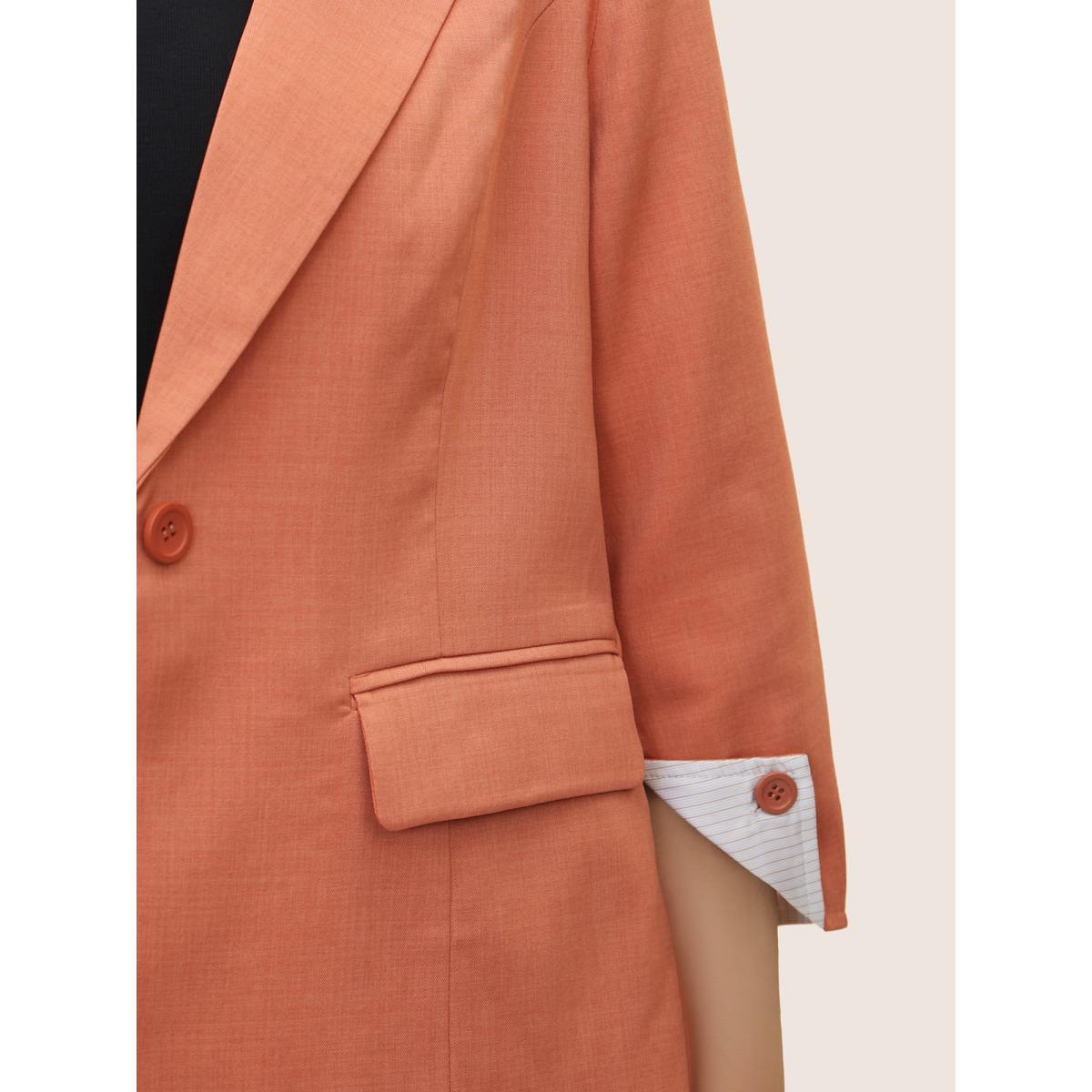 Plus Size Suit Collar Plain Striped Lined Blazer OrangeRed Women Work Plain Non Sleeve Elbow-length sleeve Suit Collar 26/4X Open pocket with flap At the Office Blazers BloomChic Product Image