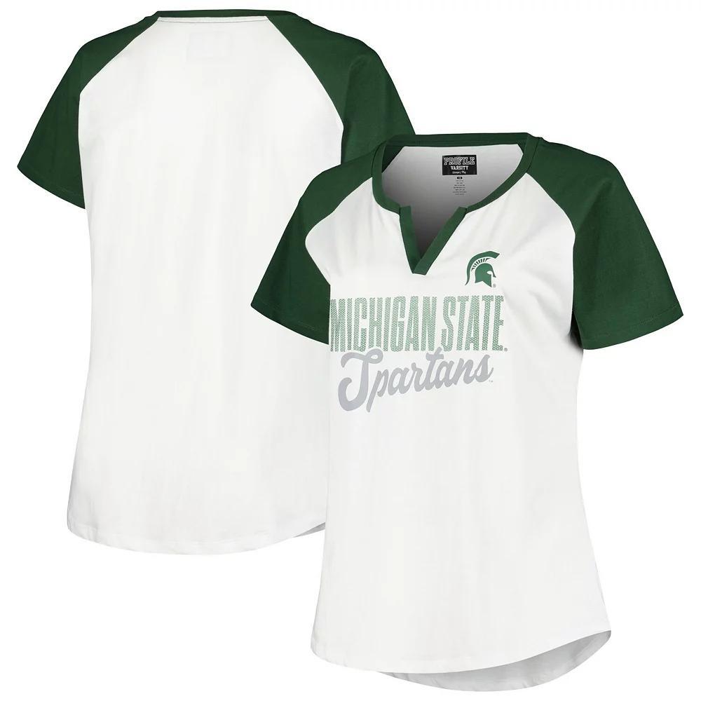 Womens Profile /Green Michigan State Spartans Plus Size Best Squad Shimmer Raglan Notch Neck T-Shirt Product Image