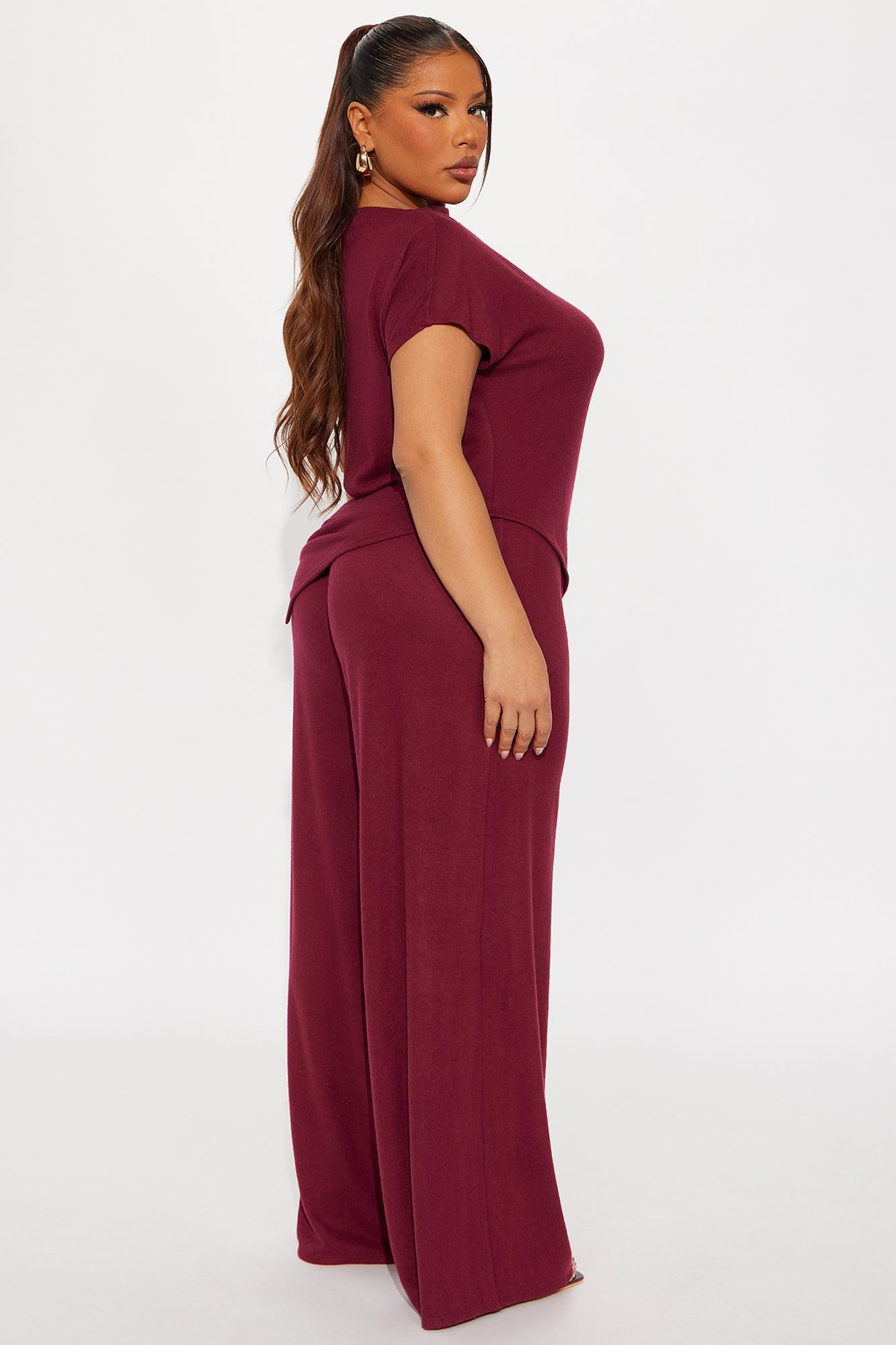 Moments With You Wide Leg Pant Set - Burgundy Product Image