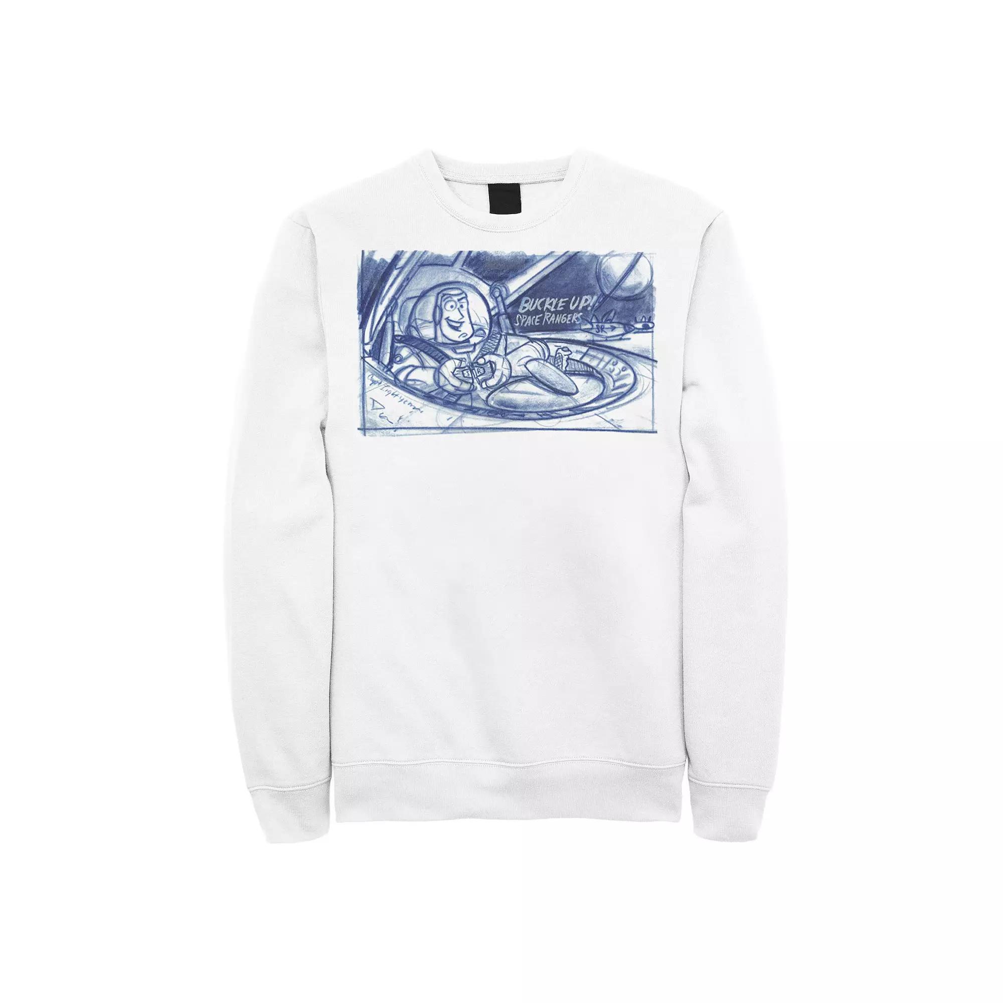Disney / Pixar's Toy Story Buzz Lightyear Men's "Buckle Up" Sketch Sweatshirt, Size: Medium, White Product Image