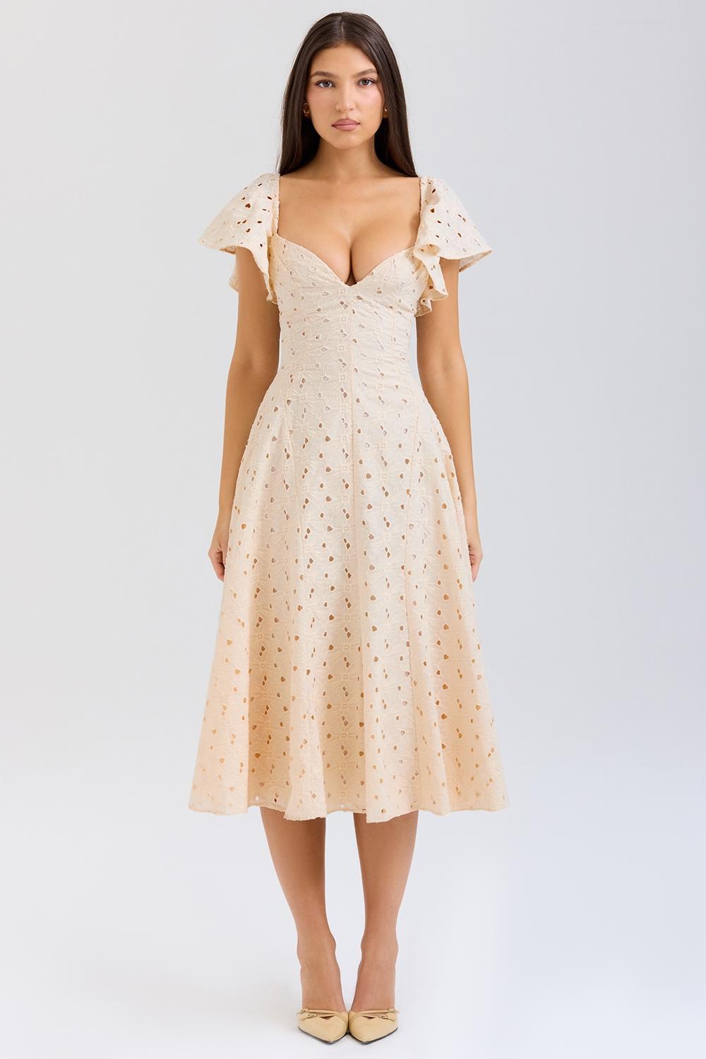Amaya Cream Tea Broderie Anglais Midi Dress Product Image