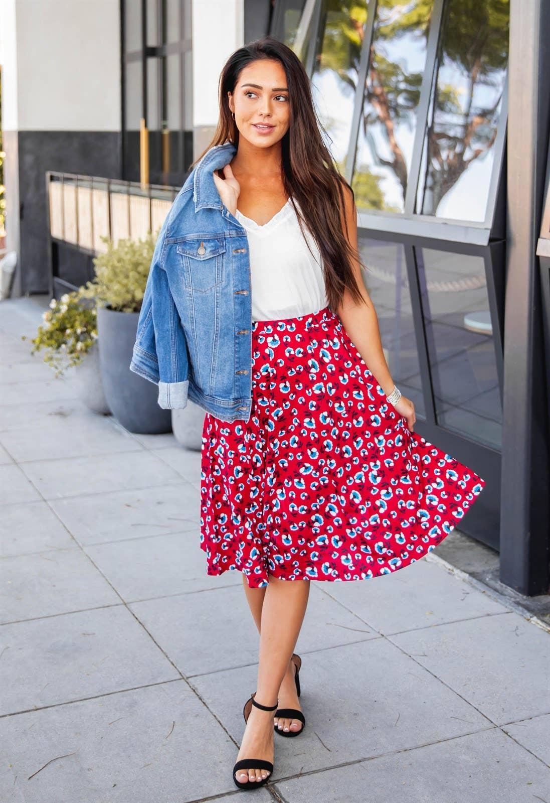 Floral A-line Knee Length Laura Skirt: Green Product Image