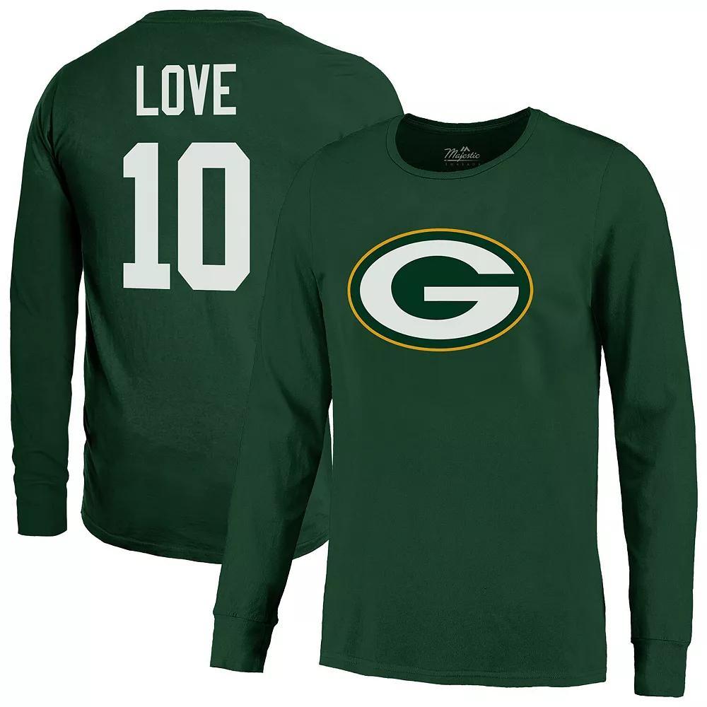 Men's Majestic Threads Jordan Love Green Green Bay Packers Name & Number  Long Sleeve T-Shirt, Size: Small Product Image