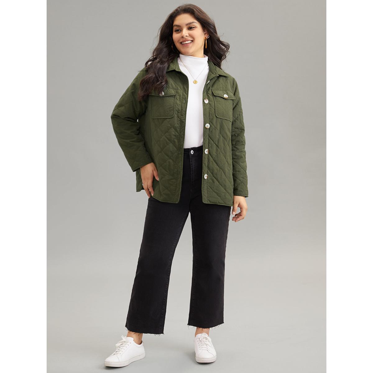 Plus Size Women Dailywear Plain Texture No stretch 14-16/1X Pocket Casual Cotton Jackets BloomChic Product Image