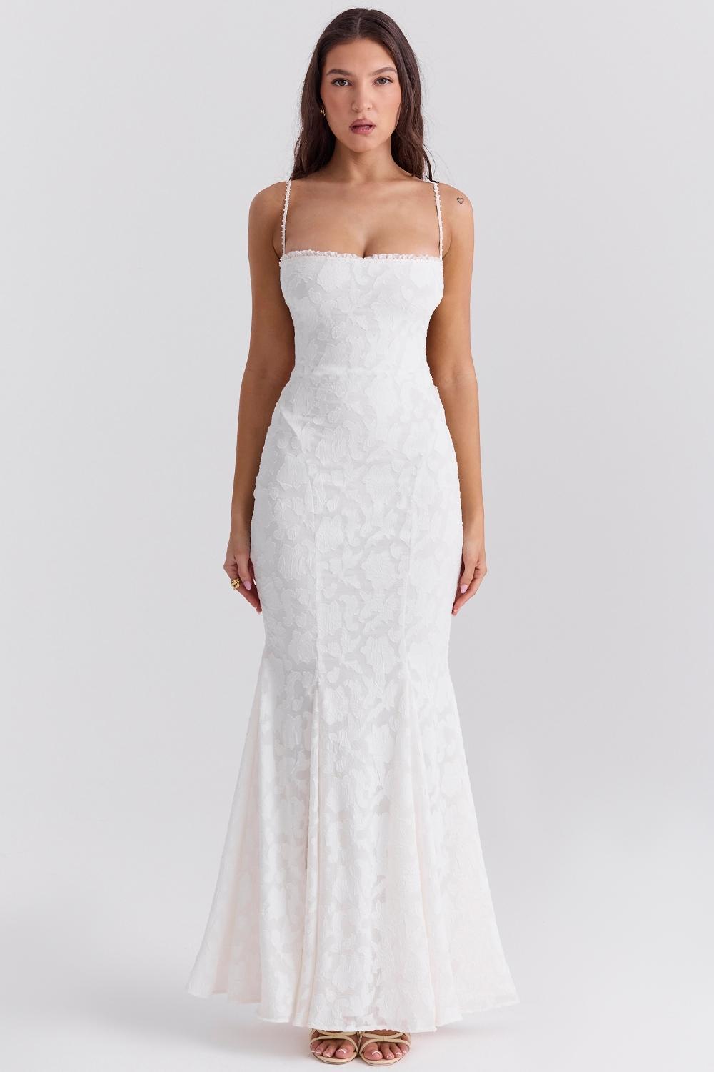 Joan Ivory Lace Up Back Maxi Dress Product Image