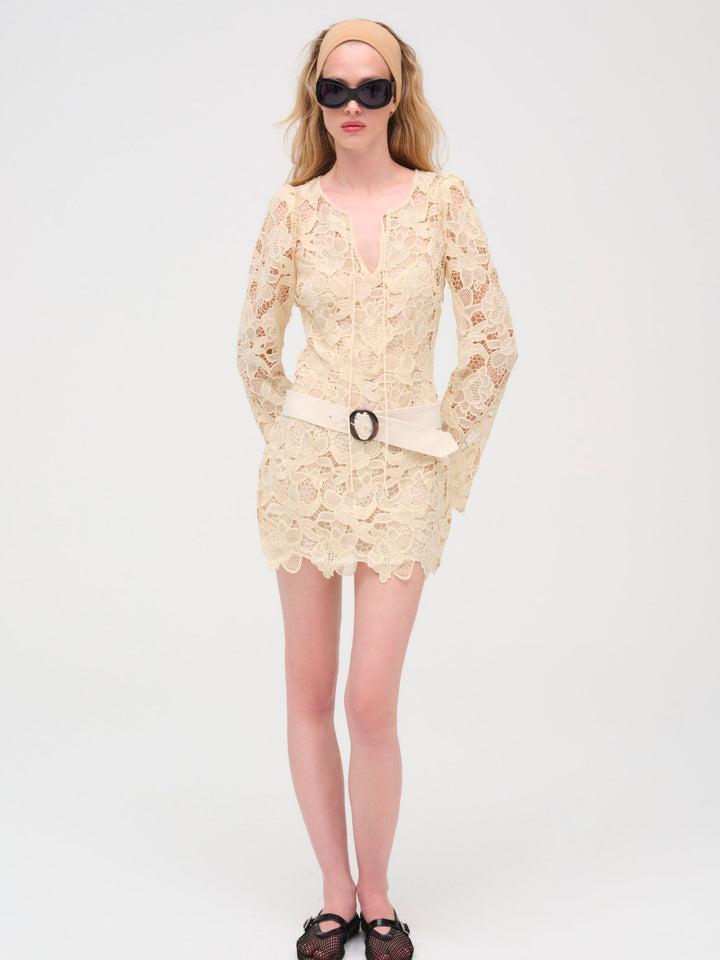 Coco Lace Long Sleeve Mini Dress — Ivory Product Image