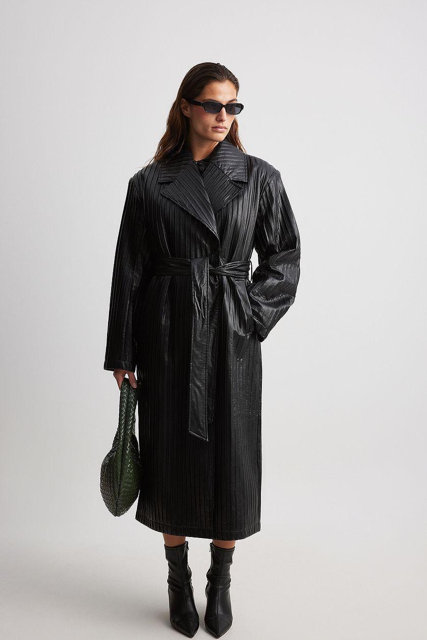 Oversized Pleated Pu Trench Coat Product Image