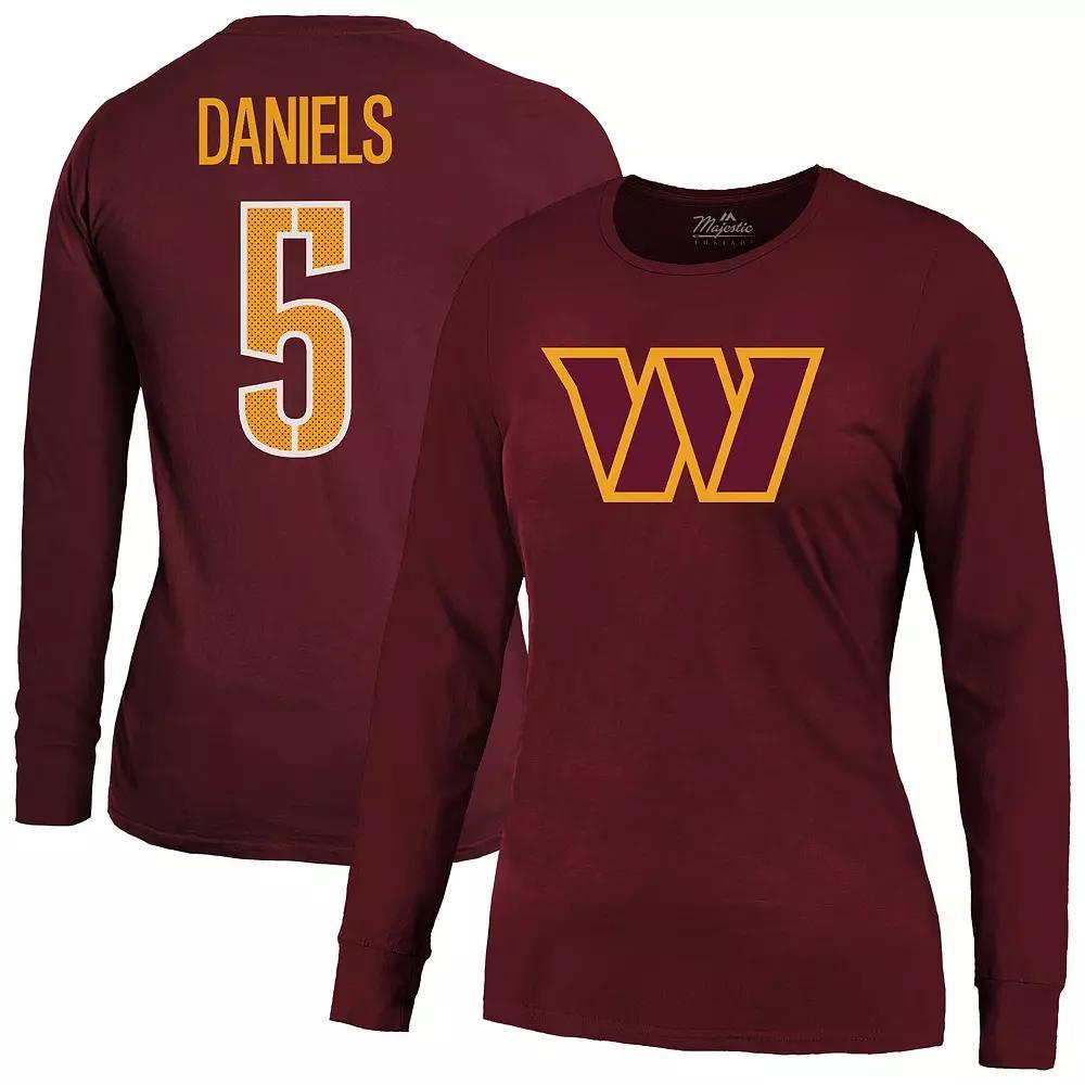 Women's Majestic Threads Jayden Daniels Burgundy Washington Commanders Player Name & Number Long Sleeve T-Shirt, Size: Small, Wft Med Re Product Image