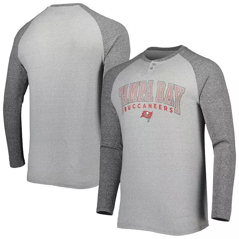 Men's Concepts Sport Heather Gray Tampa Bay Buccaneers Ledger Raglan Long Sleeve Henley T-Shirt, Size: XL, Grey Product Image