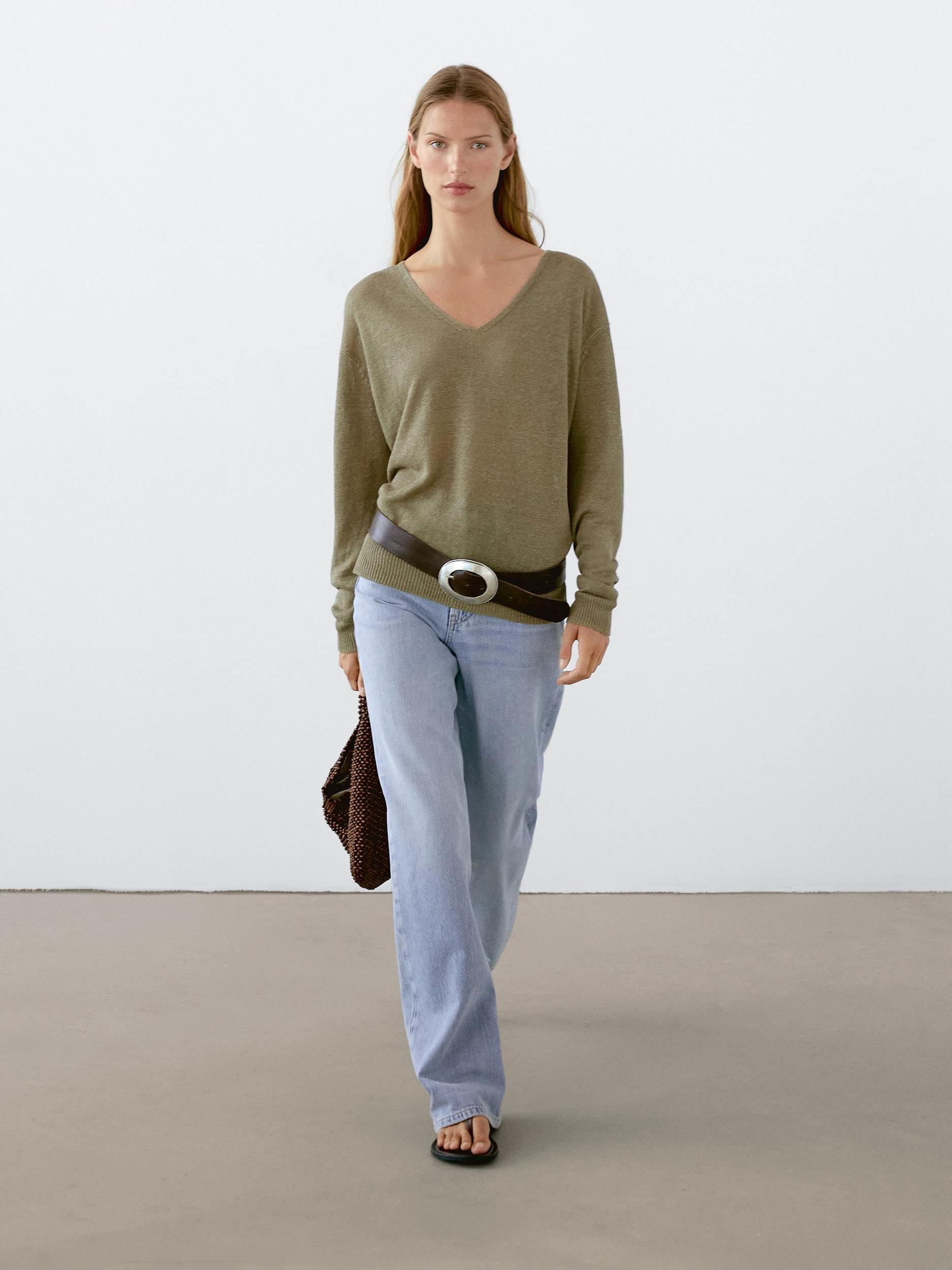100% linen long sleeve knit sweater Product Image
