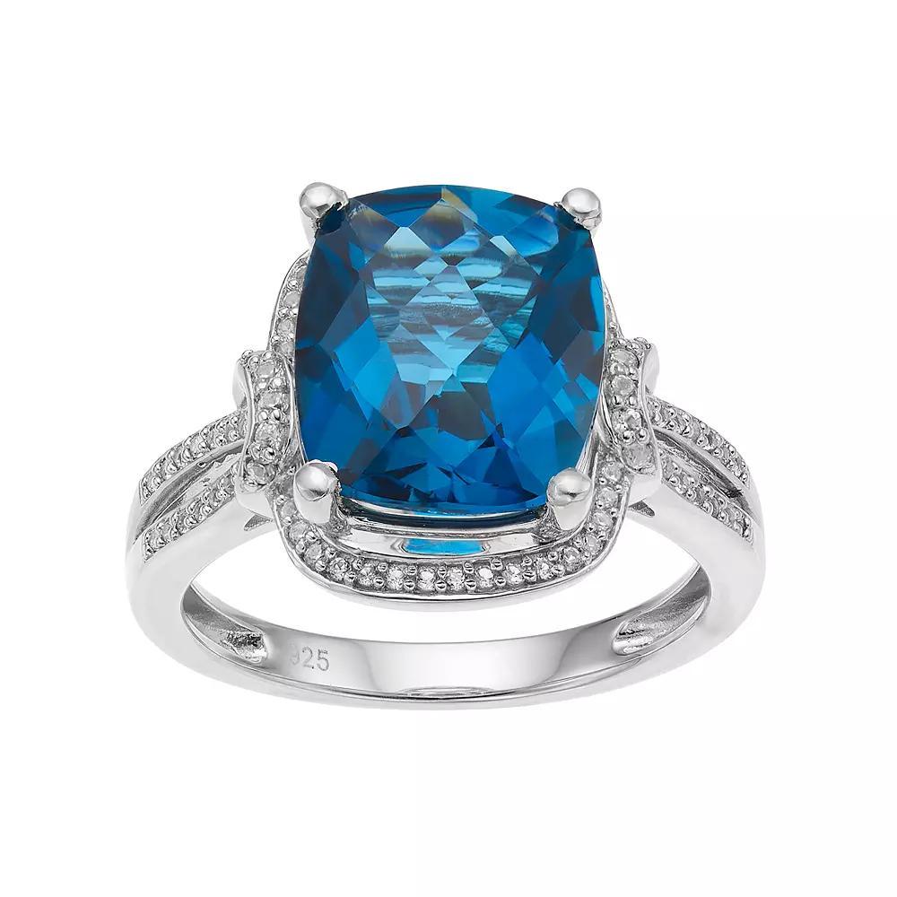 Sterling Silver London Blue Topaz & Lab-Created White Sapphire Halo Ring, Women's, Size: 6 Product Image