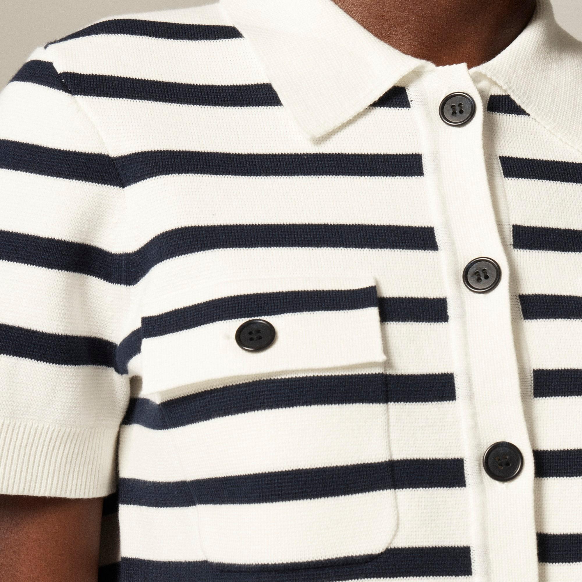 Collared short-sleeve cardigan in stripe Product Image