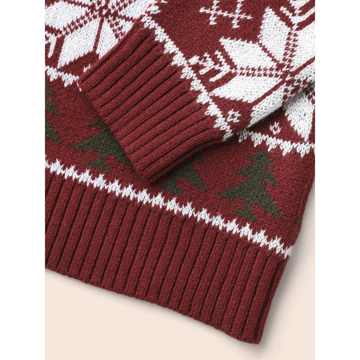 Plus Size Supersoft Essentials Snowflakes Pattern Ribbed Pullover Scarlet Women Casual Loose Long Sleeve Round Neck Everyday Pullovers BloomChic 26/4X Product Image