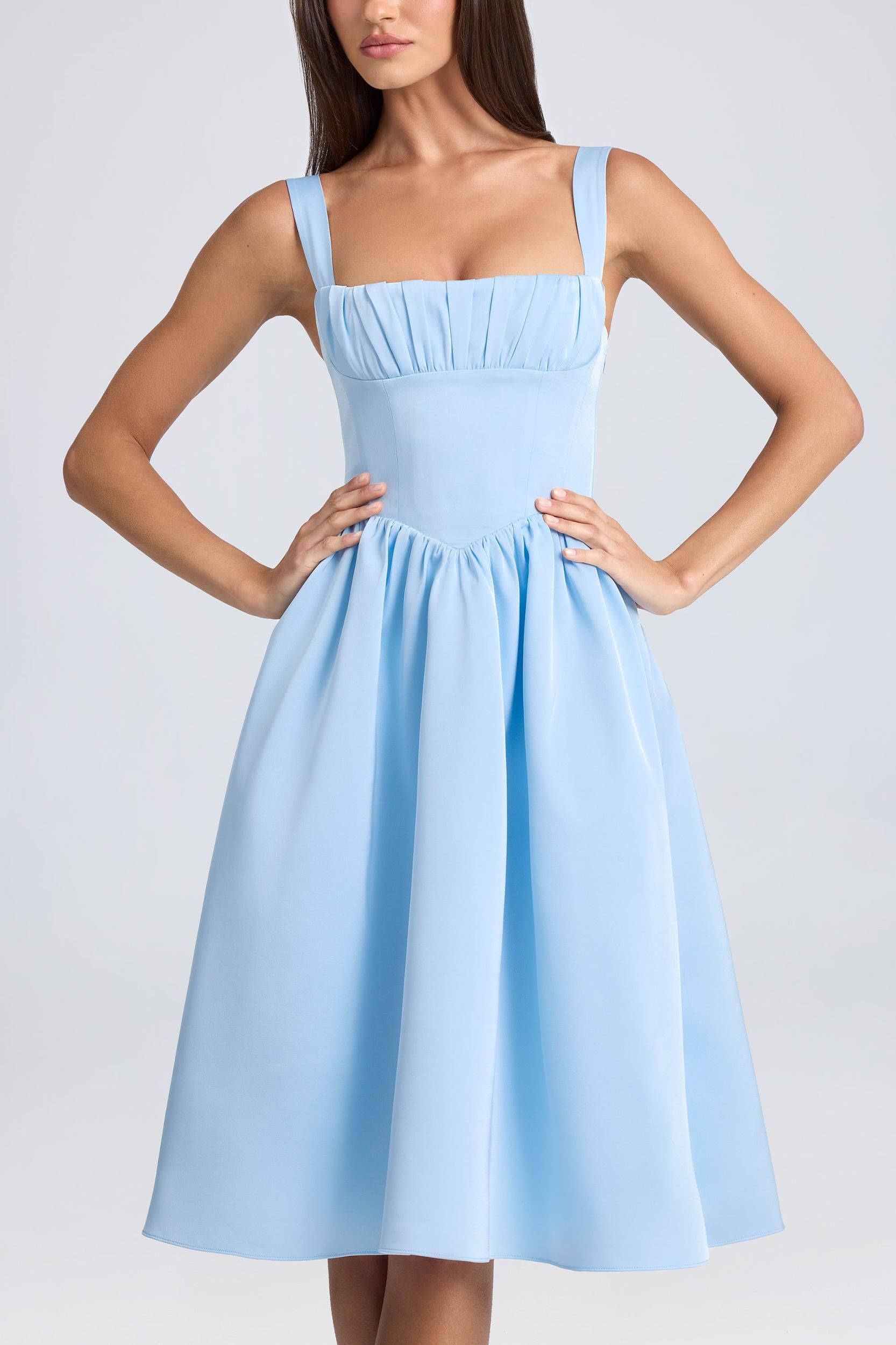 Draped Corset Midaxi Dress in Powder Blue Product Image