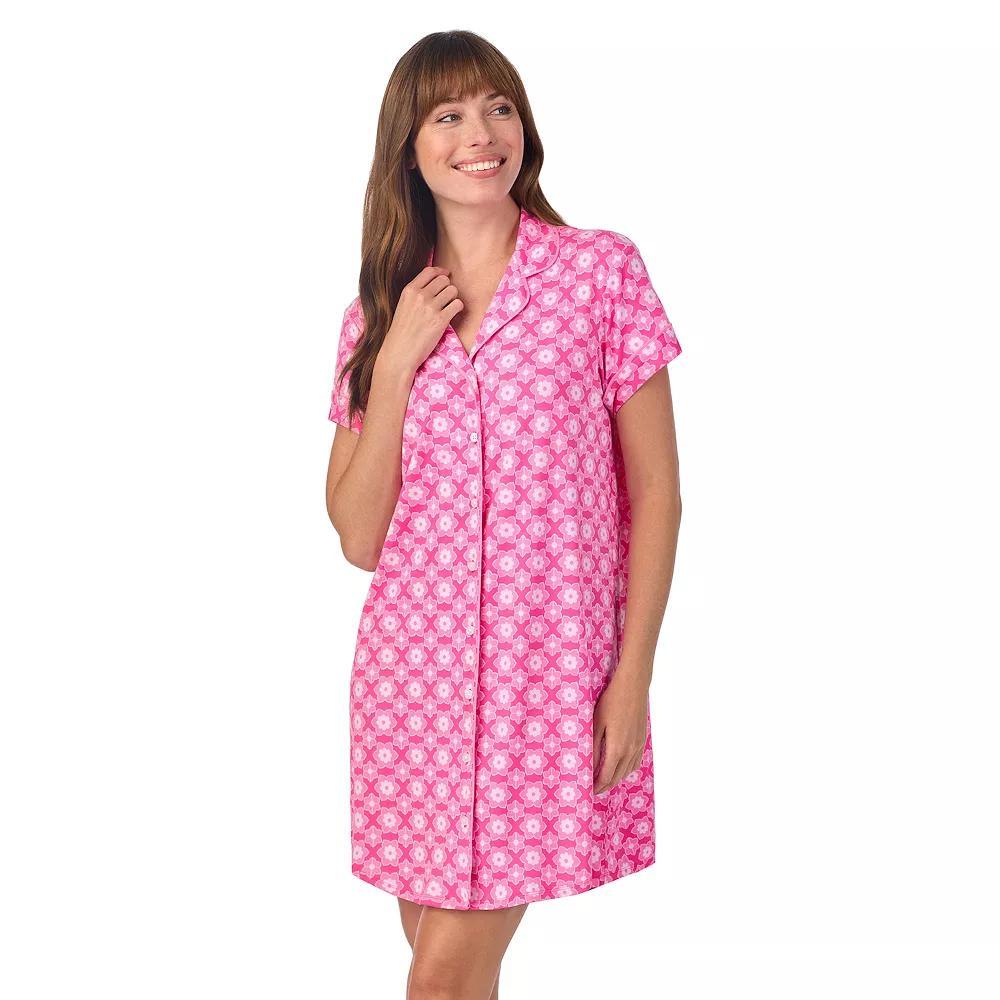 Women's Draper James Printed Cozy Short Sleeve Notch Collar Sleepshirt, Size: Large, Aurora Pink Geo Product Image