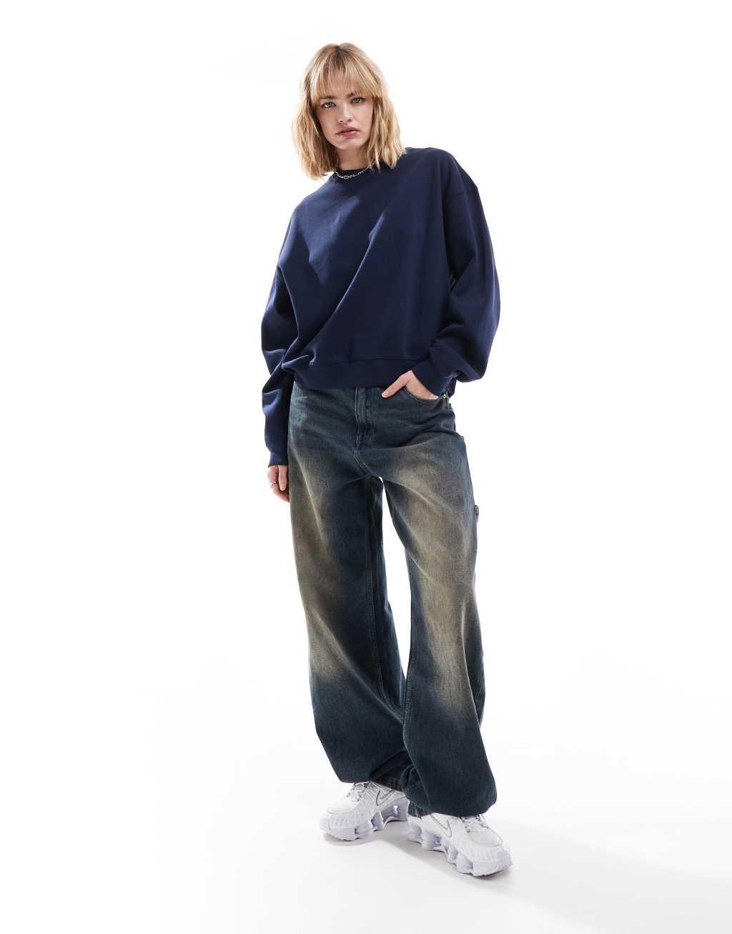 Weekday Essence sweatshirt in navy Product Image