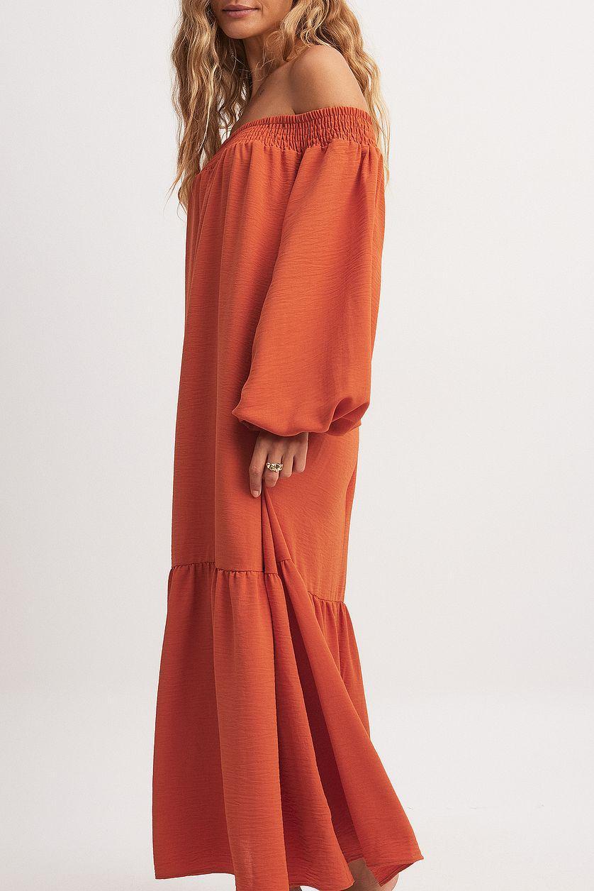 Off Shoulder Long Sleeve Midi Dress Product Image