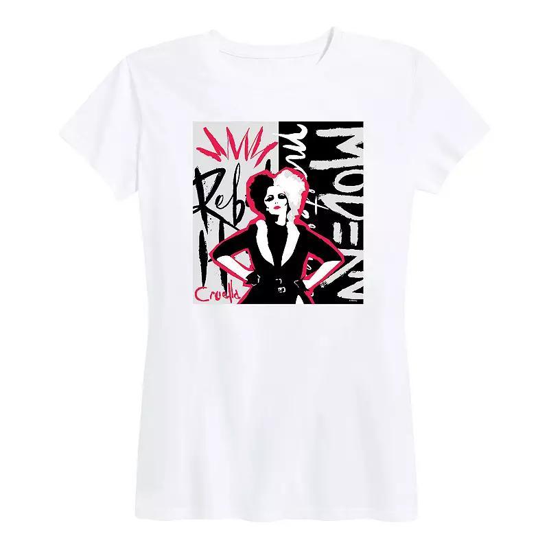 Disneys Cruella Womens Rebel Collage Graphic Tee Grey Red Product Image