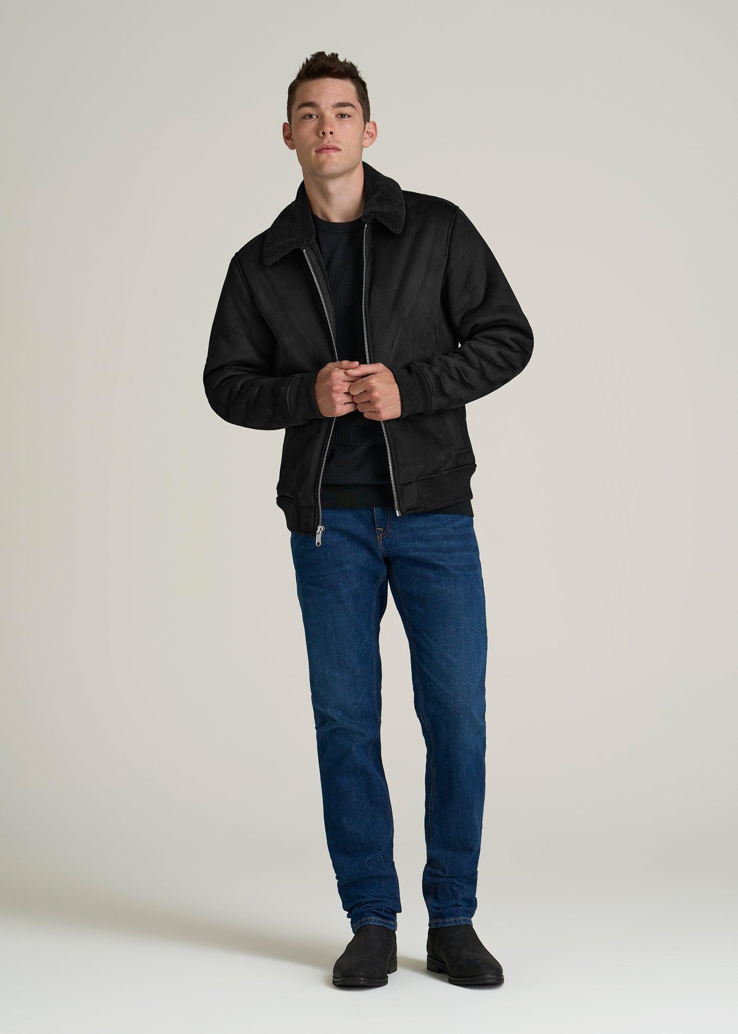 Sherpa Bomber Jacket for Tall Men in Black Product Image