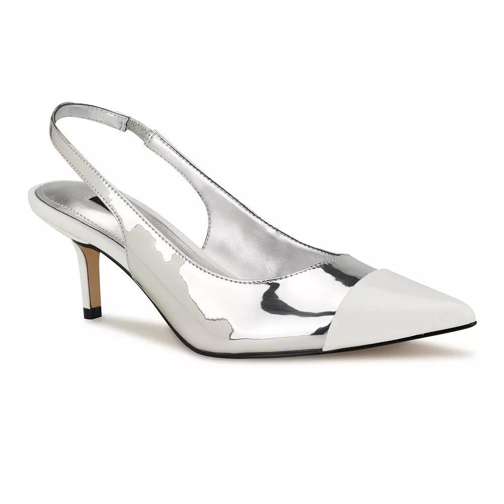 Nine West Awaie Women's Pointy Toe Slingback Pumps, Size: 6.5, Silver Mirror Grey Product Image