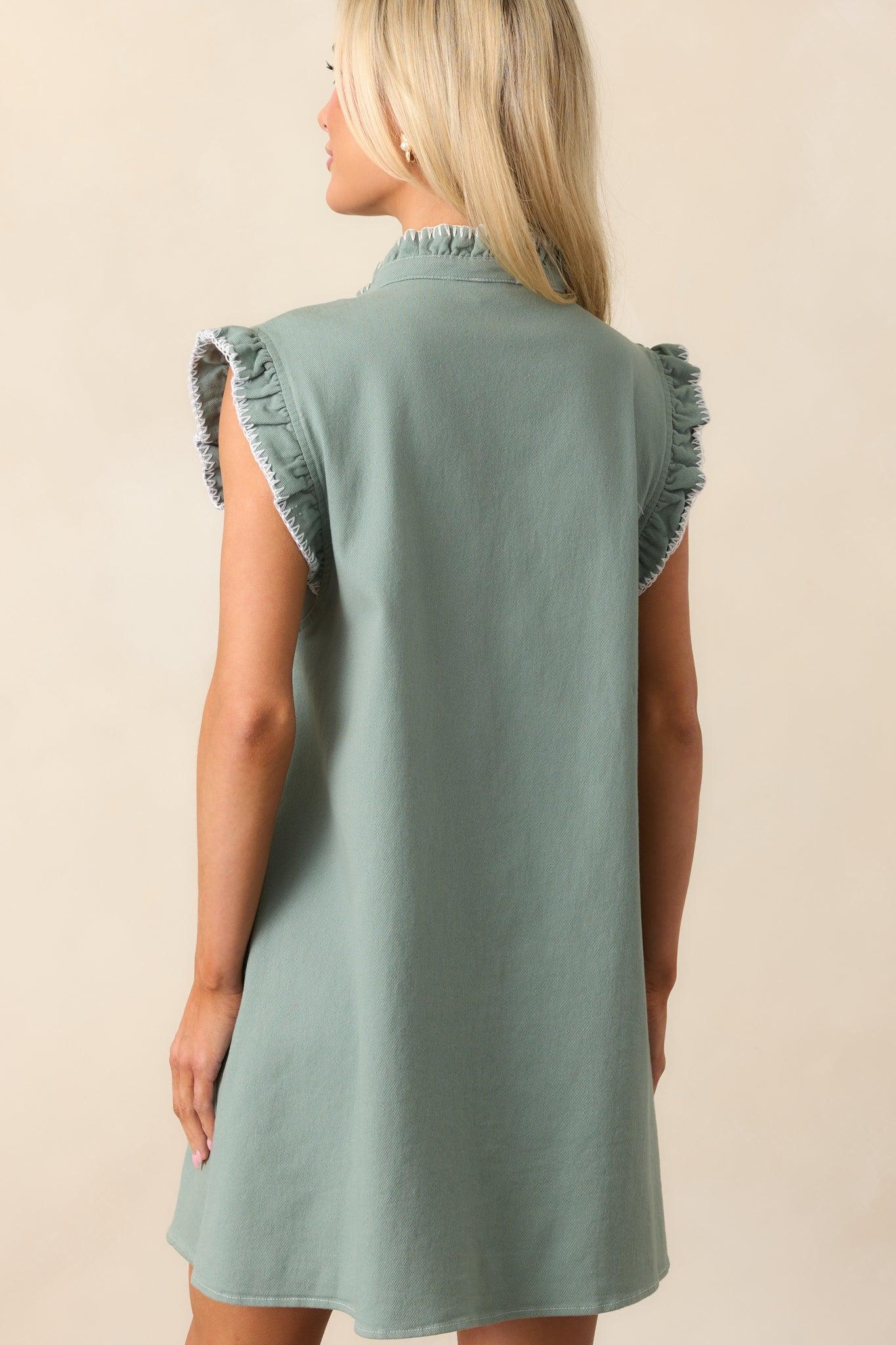 Bed & Breakfast Sage Green Button Front Mini Dress Product Image