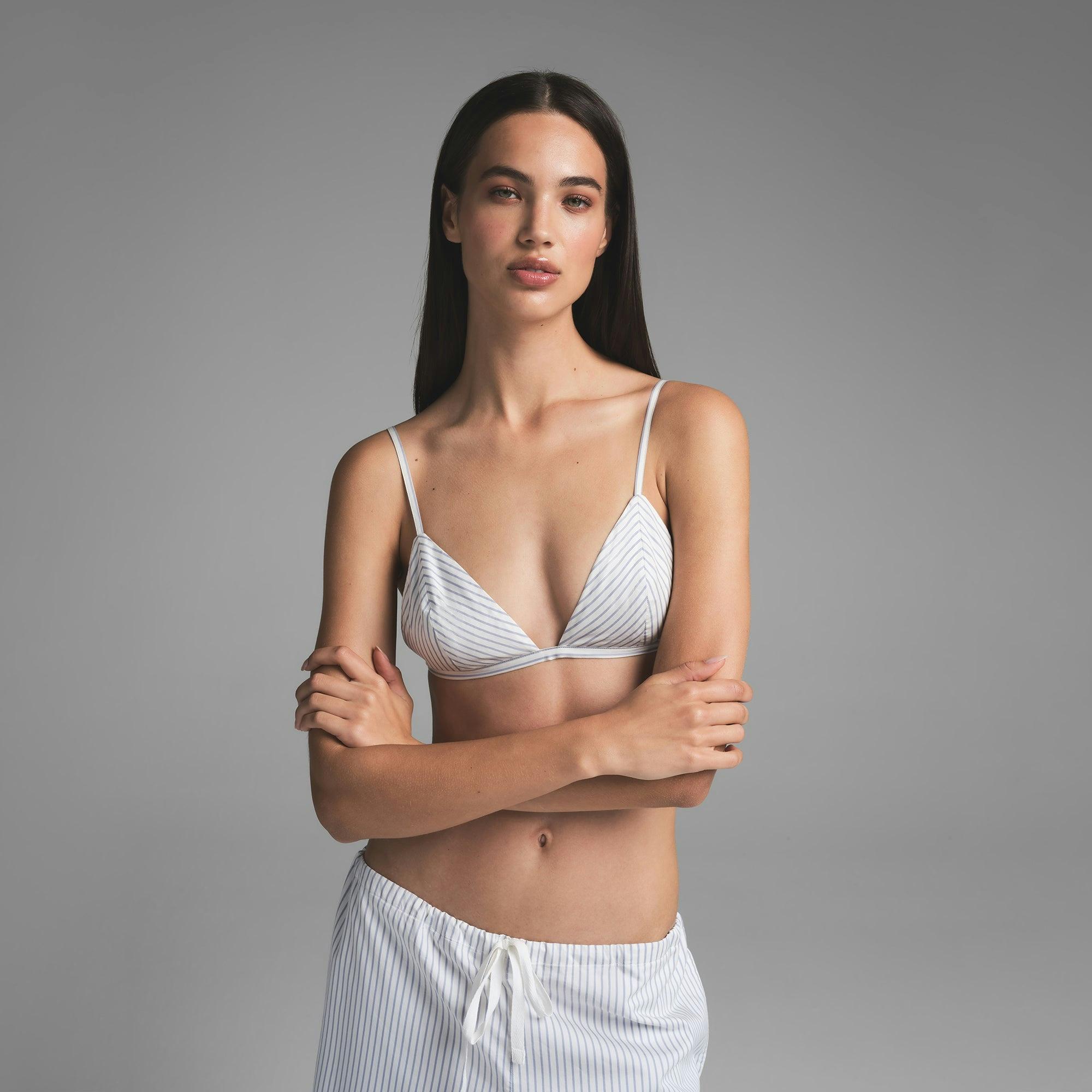 COTTON POPLIN TRIANGLE BRALETTE | ZEN BLUE STRIPE Product Image