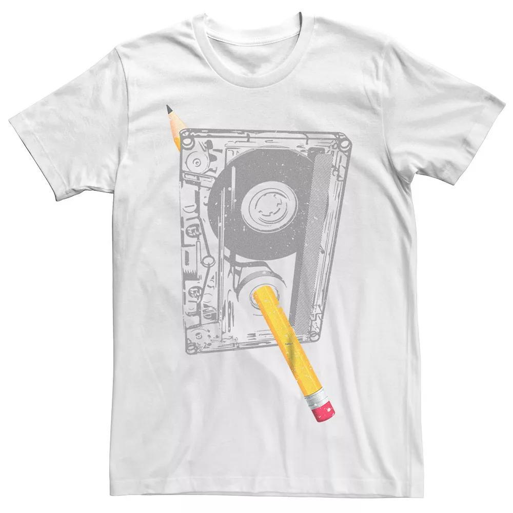 Men's Cassette Pencil Rewind Graphic Tee, Size: XS, White Product Image