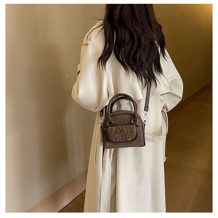 Top Handle Fleece Panel Bowler Bag Product Image