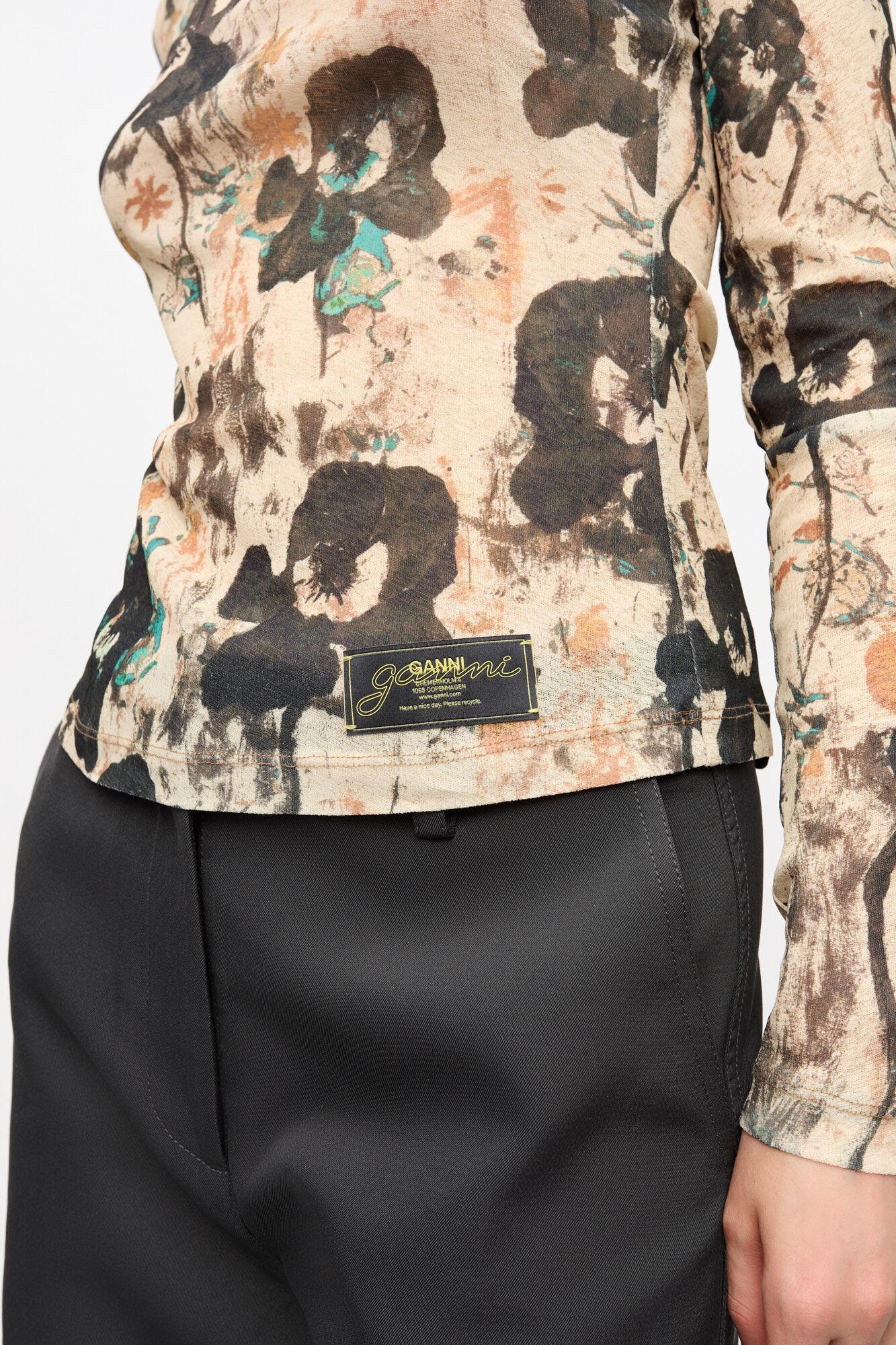 Printed Marl Mesh Long Sleeve Top Product Image