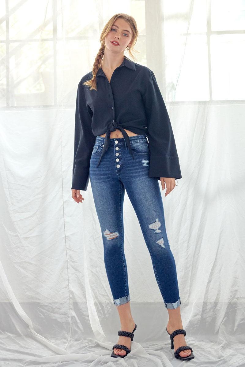 High Rise Button Fly Ankle Skinny Product Image
