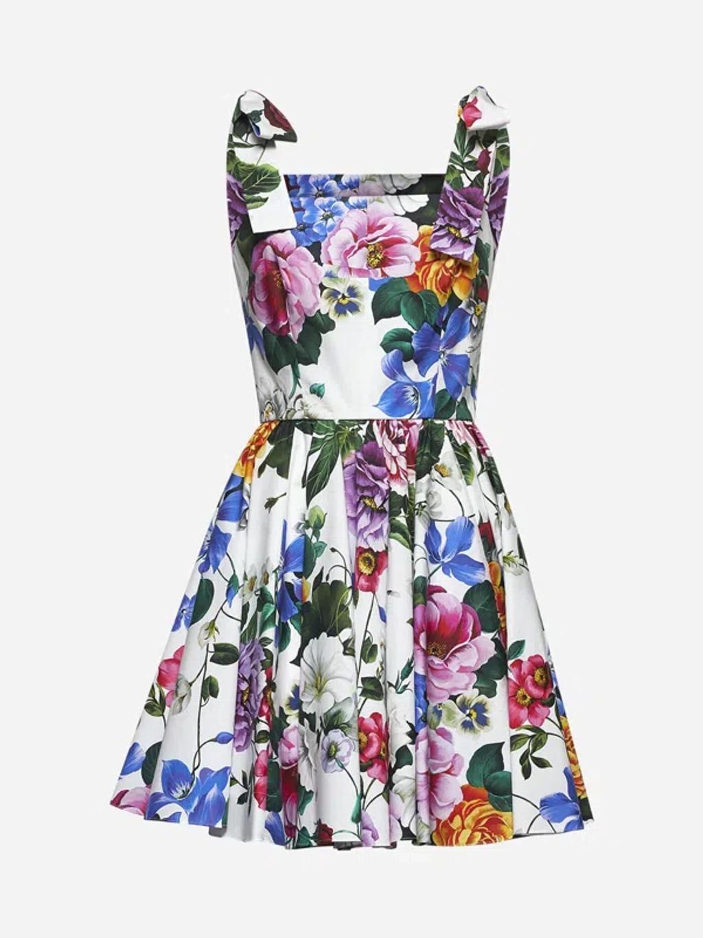 DOLCE & GABBANA Multicolor Sleelevelss Mini Dress With Square Neckline And All-over Floral Motif Product Image