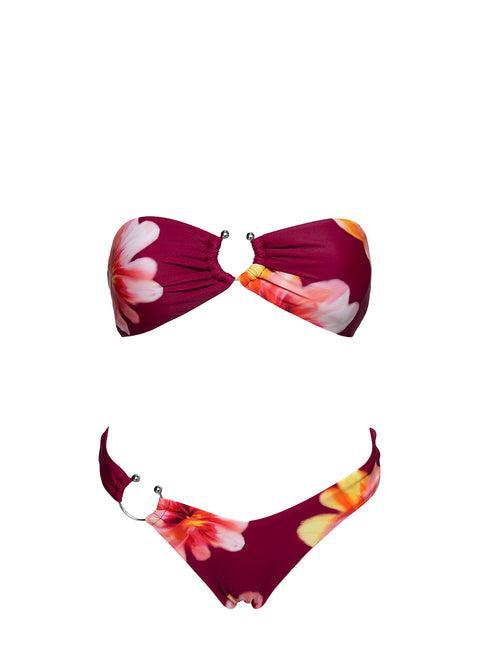 Candy Strapless Bikini Top Burgundy Floral Product Image