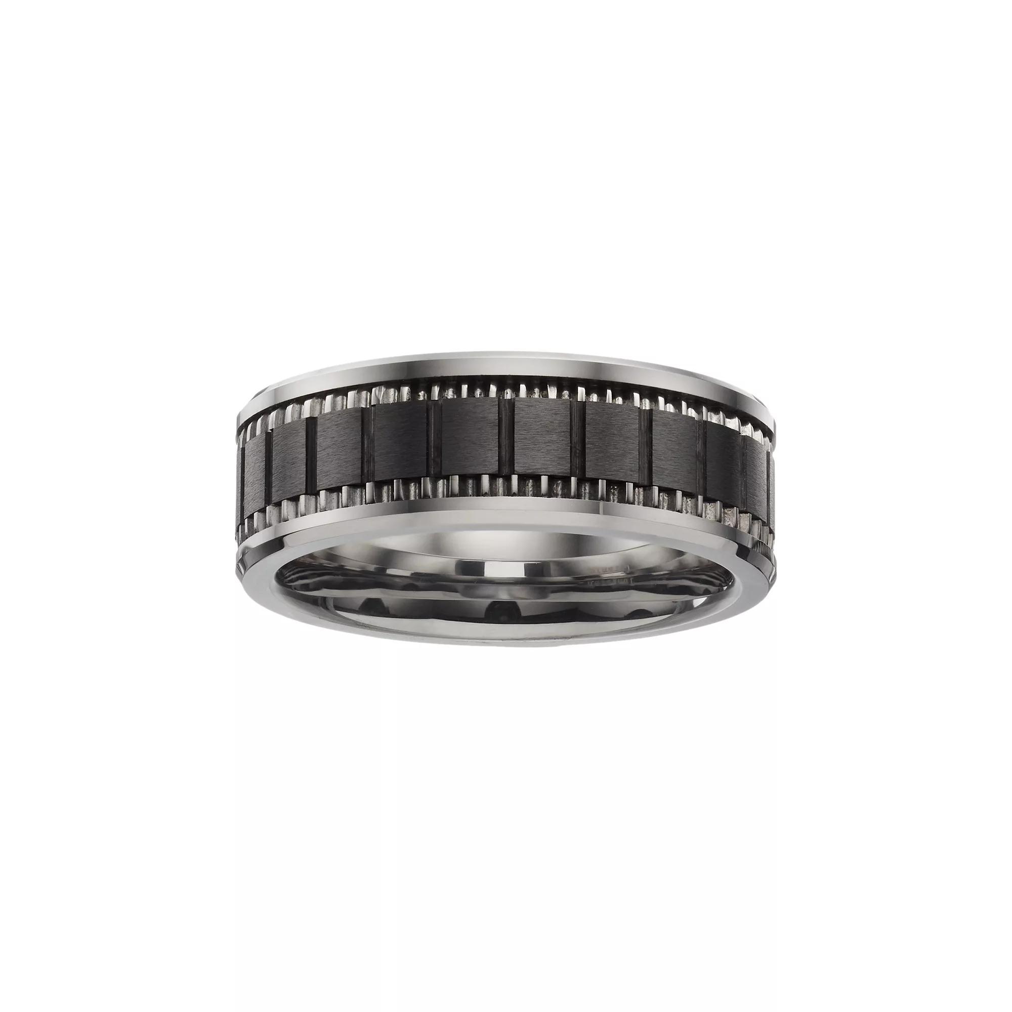 Stainless Steel & Black Ceramic Brick Band - Men, Men's, Size: 9 Product Image