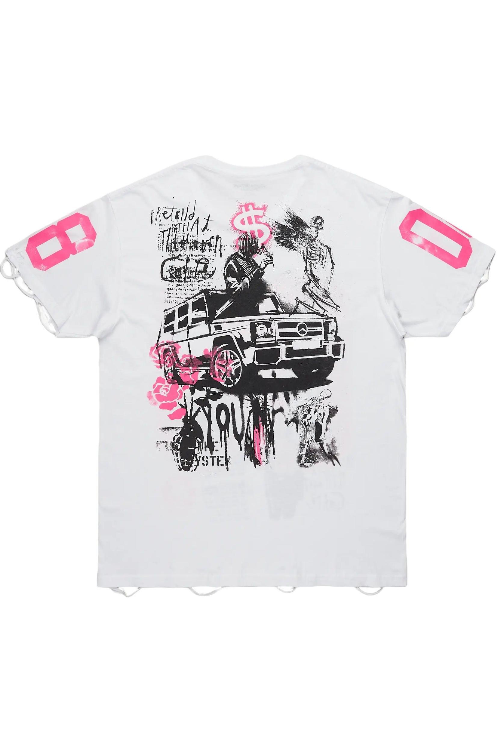 Kammile White/Pink Oversized T-Shirt Female Product Image
