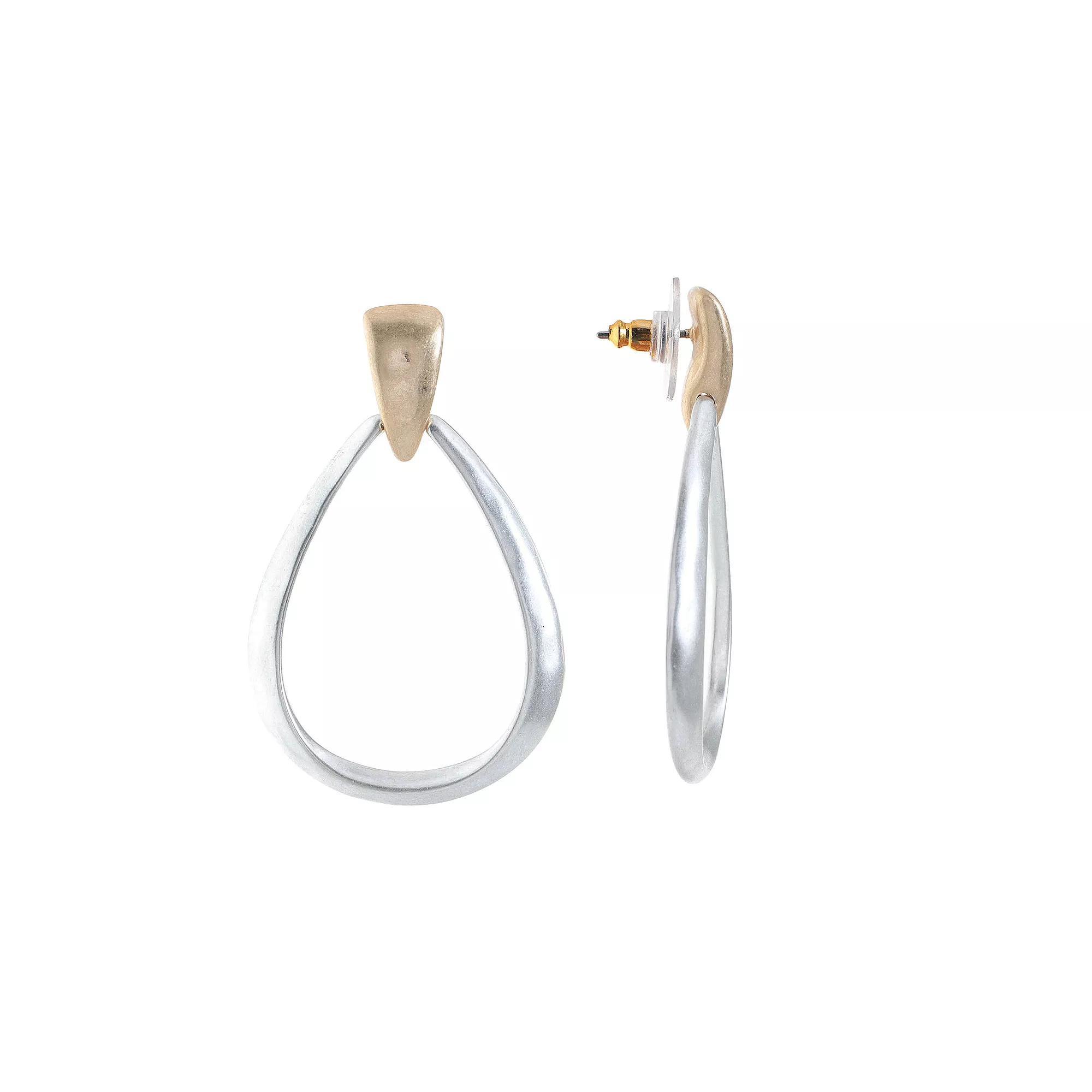 Bella Uno Two Tone Silver Plated Doorknocker Earrings, Women's Product Image