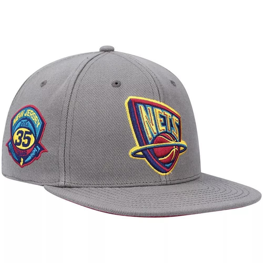 Men's Mitchell & Ness Charcoal New Jersey Nets Hardwood Classics 35 Years Carbon Cabernet Fitted Hat, Size: 7 1/2, Nba Charco Product Image
